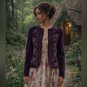 Vintage 80s MJ Concepts Purple Velvet Lined Boho Cropped Jacket Size 11